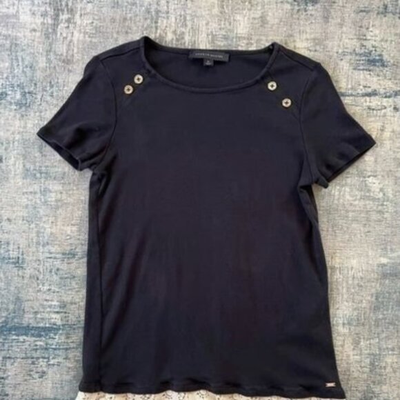 Tommy Hilfiger Dark Navy Blue White Lace Trim Tee Medium - Picture 1 of 3